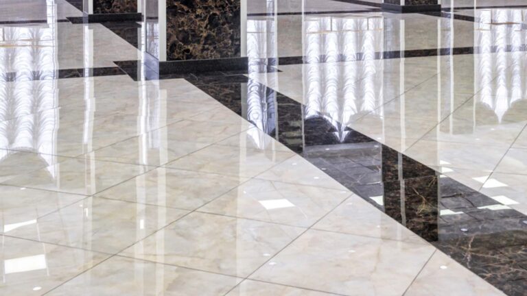 Polished marble lobby floor in a commercial building