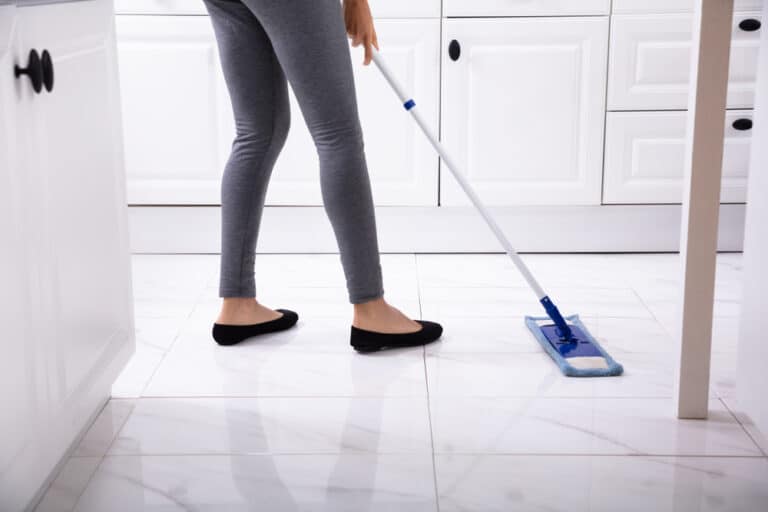 Marble floor being cleaned